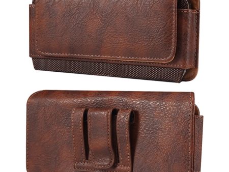 Universal cowhide leather and nylon phone belt bag for 6.7-6.9 inch phones - Brown Fashion