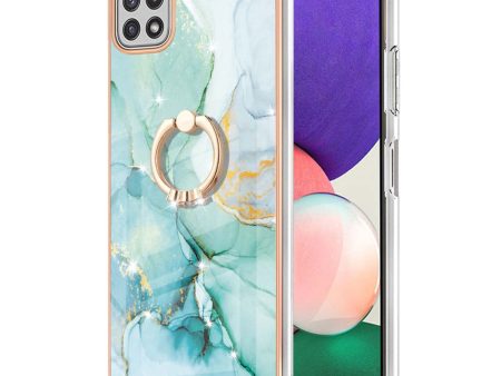 Marble patterned cover with ring holder for Samsung Galaxy A22 5G - Green Marble Haze For Sale