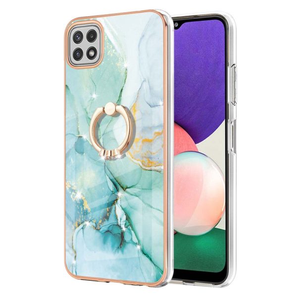 Marble patterned cover with ring holder for Samsung Galaxy A22 5G - Green Marble Haze For Sale