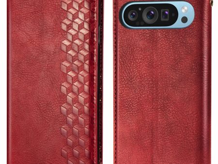 Google Pixel 9 Pro XL leather case with a stylish rhombus imprint - Red Online now