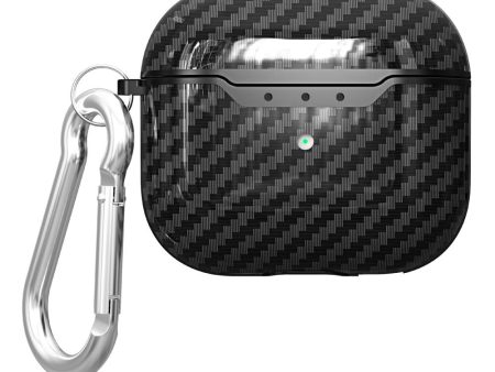 AirPods 4 Charging Case Cover Carbon Fiber Texture Bluetooth Earbuds Shockproof Flexible Case with Buckle - Black Online now