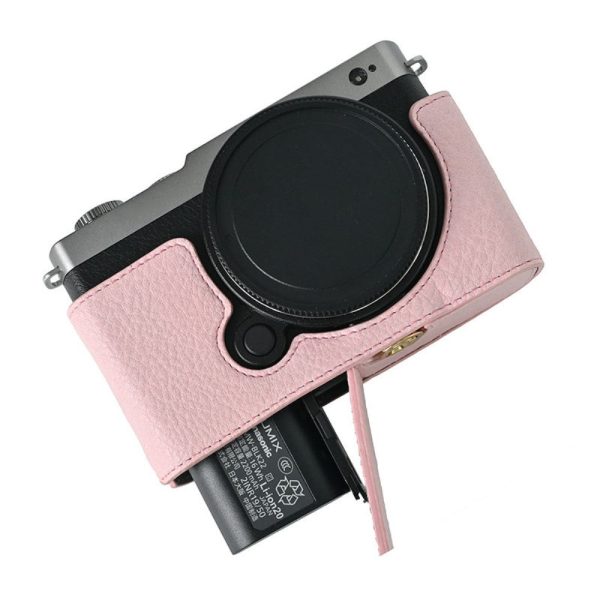 Panasonic Lumix S9 Camera Case Large Cutout Litchi Texture Vegan Leather Protective Cover - Pink Hot on Sale