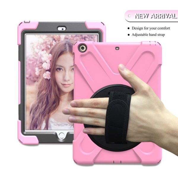 iPad (2018) X-Shape kickstand combo case with hand holder strap - Pink For Cheap