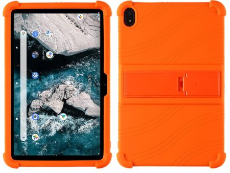 Flexible Silicone Tablet Shell Nokia T20 Cover with Foldable Supporting Kickstand - Orange Online Sale