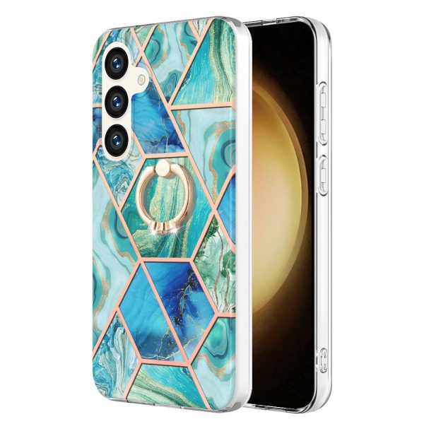 Marble patterned Samsung Galaxy S24 cover with ring holder - Green For Discount