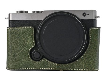 Panasonic Lumix S9 Camera Case Large Cutout Litchi Texture Vegan Leather Protective Cover - Green For Sale