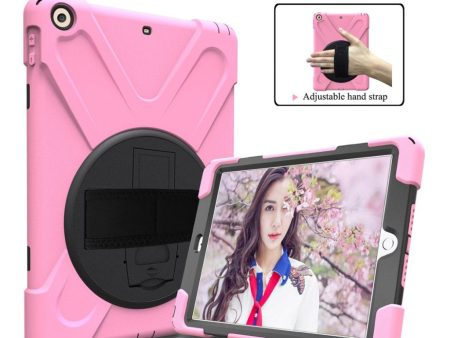 iPad (2018) X-Shape kickstand combo case with hand holder strap - Pink For Cheap