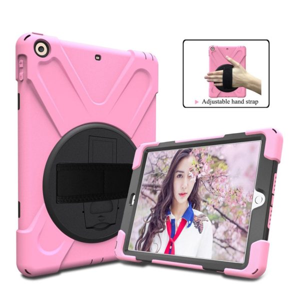 iPad (2018) X-Shape kickstand combo case with hand holder strap - Pink For Cheap