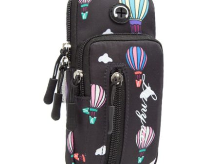 Universal elastic armband hot air balloon pattern style phone pouch - Black   Size: L For Discount