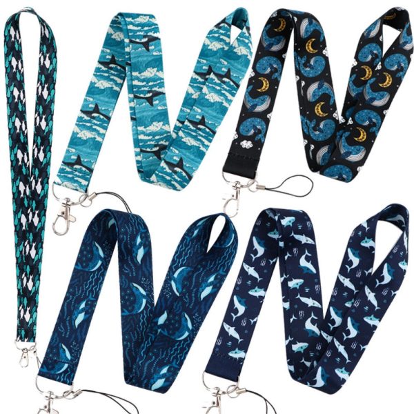 Universal whale pattern phone lanyard - School of Fishes in Blue and White Sale