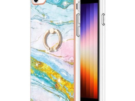 Marble patterned cover with ring holder for iPhone SE (2022)   2020   8 - Green and Yellow Marble Haze For Discount