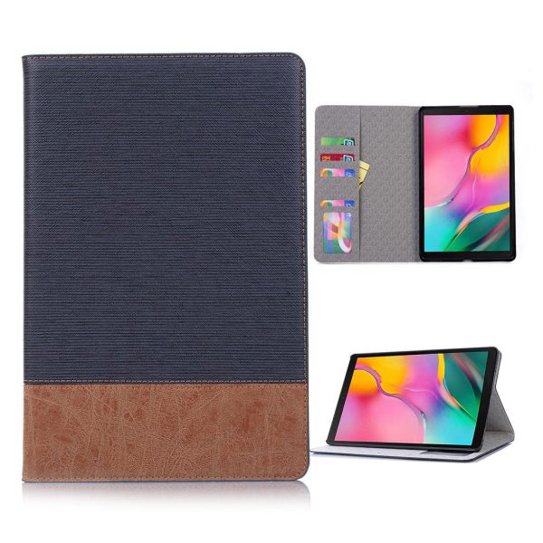 Samsung Galaxy Tab S5e cross texture splicing leather case - Dark Blue For Sale