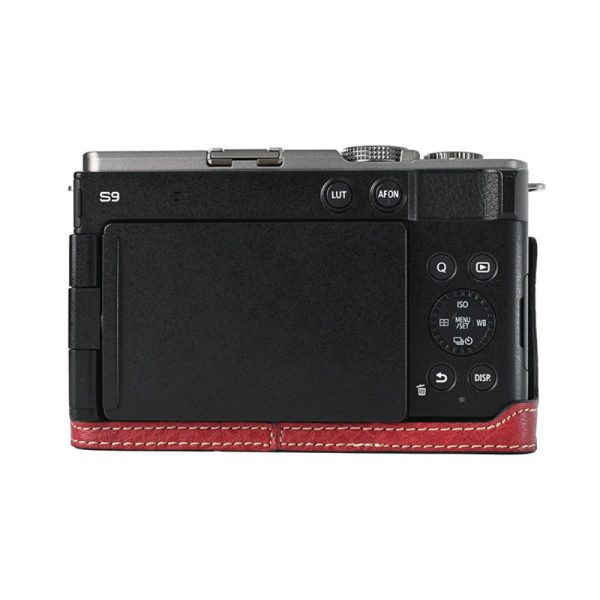 Panasonic Lumix S9 Camera Case Large Cutout Litchi Texture Vegan Leather Protective Cover - Red For Discount