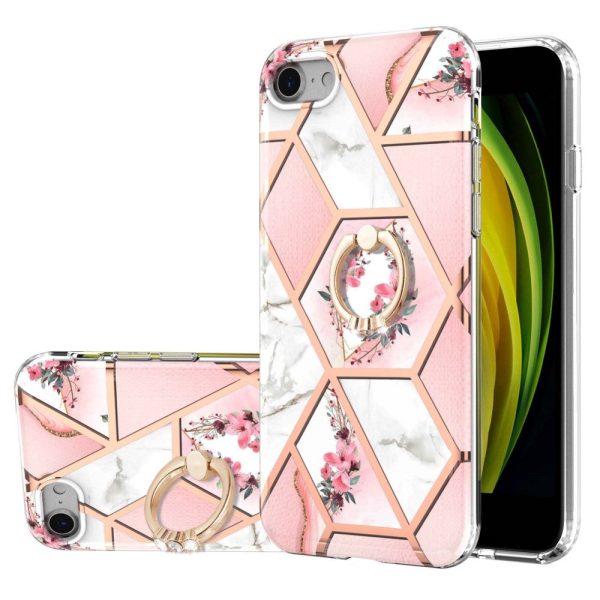 Marble patterned cover with ring holder for iPhone SE (2022)   2020   8 - Pink Flowers Online Hot Sale