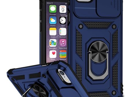 For iPhone SE (2022) SE (2020) 8 7 4.7 inch Dustproof Phone Case Ring Kickstand Hybrid PC TPU Phone Shell with Slide Camera Protection Cover - Blue Online