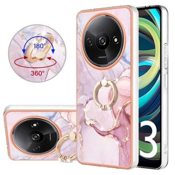 Marble patterned Xiaomi Redmi A3   Xiaomi Poco C61 cover with ring holder - Rose Gold 005 Sale