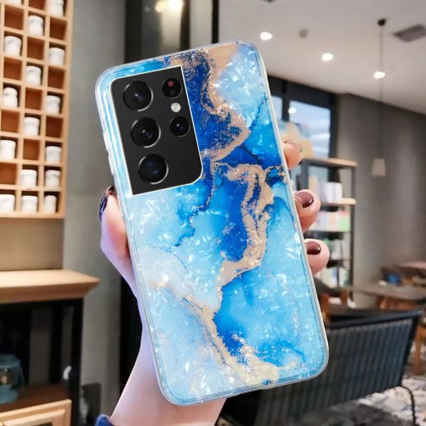 Marble Samsung Galaxy S21 Ultra 5G case - Blue Gold Marble Sale