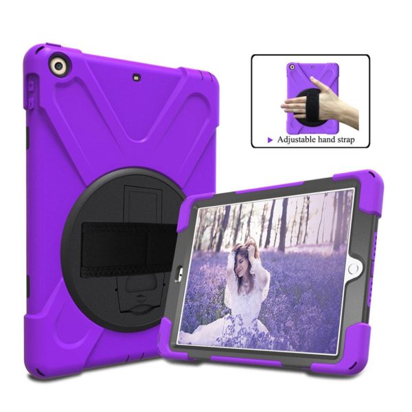 iPad (2018) X-Shape kickstand combo case with hand holder strap - Purple Discount