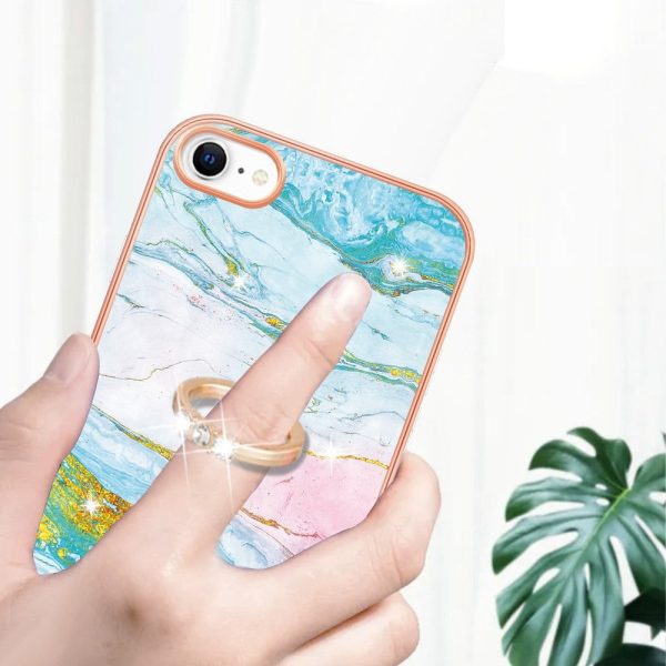 Marble patterned cover with ring holder for iPhone SE (2022)   2020   8 - Green and Yellow Marble Haze For Discount