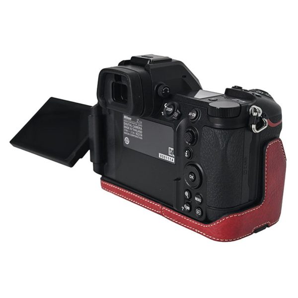 Nikon Z6 III Camera Case Large Cutout Litchi Texture Vegan Leather Protective Cover - Red on Sale