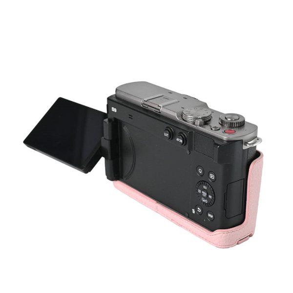 Panasonic Lumix S9 Camera Case Large Cutout Litchi Texture Vegan Leather Protective Cover - Pink Hot on Sale