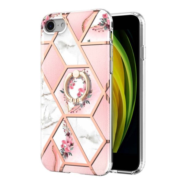 Marble patterned cover with ring holder for iPhone SE (2022)   2020   8 - Pink Flowers Online Hot Sale