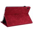 Red leather tablet case for Samsung Galaxy Tab A9 Plus with card holder and butterfly flower imprint Fashion