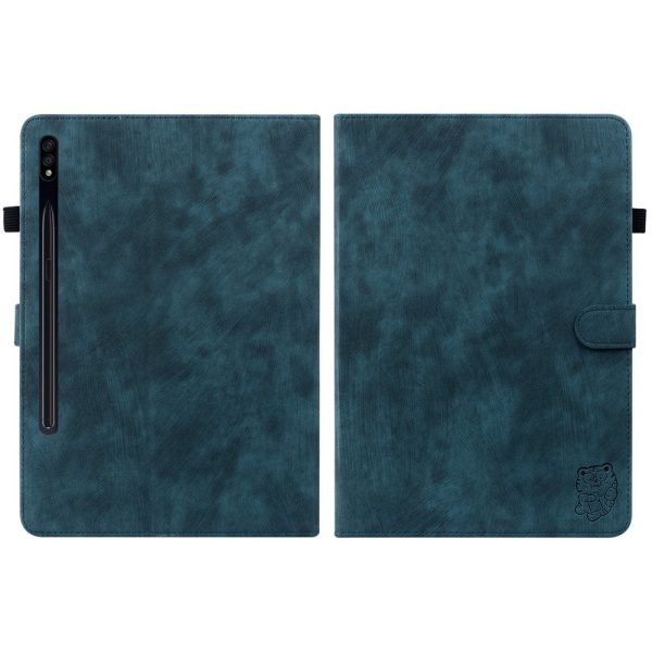 Samsung Galaxy Tab S9 S9 FE Stand Folio Tablet Case Dark Blue Leather Cover with Cute Tiger Pattern and Card Holder on Sale