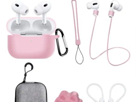 AirPods Pro 2 silicone cover with storage bag and accessories - Pink For Discount