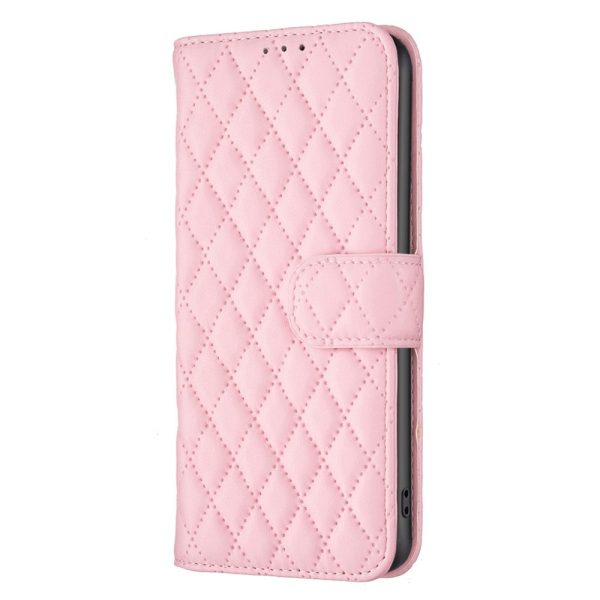 Rhombus pattern matte Motorola Edge 50 Pro flip case - Pink Online Sale