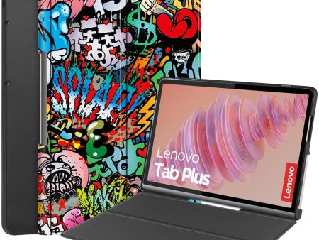 Lenovo Tab Plus Stand Case Pattern Print Leather Tablet Cover - Graffiti For Sale