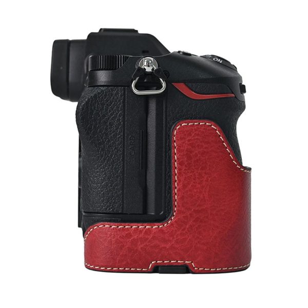 Nikon Z6 III Camera Case Large Cutout Litchi Texture Vegan Leather Protective Cover - Red on Sale