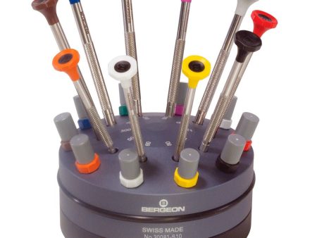 Bergeon 30081-S10 Stainless Steel Screwdrivers in Rotating Stand Hot on Sale